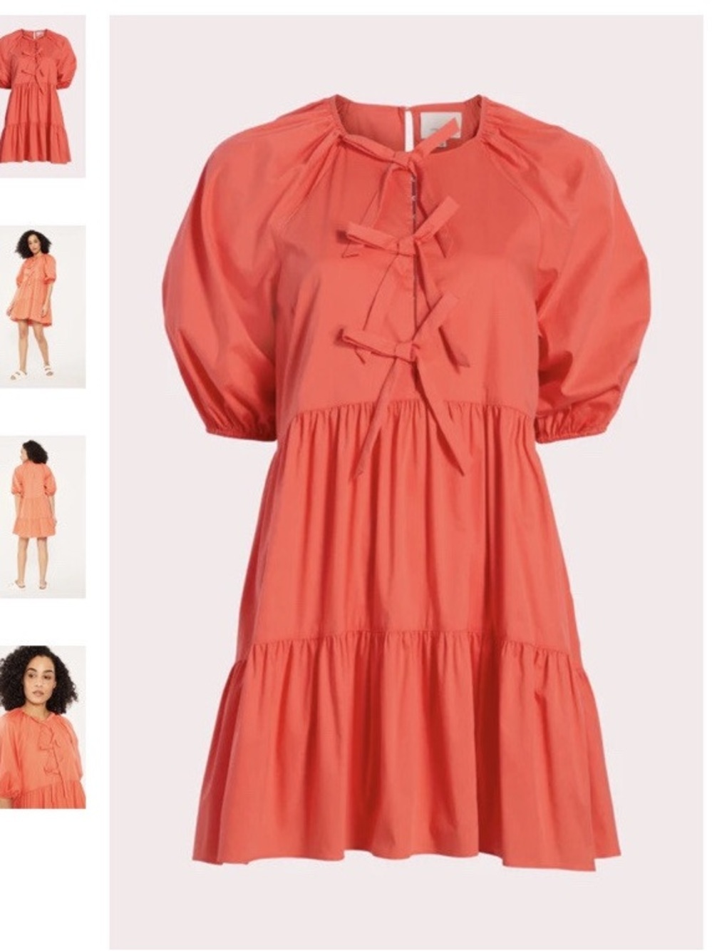 cinq a sept Coral Tie-Front Puff-Sleeve Mini Dress